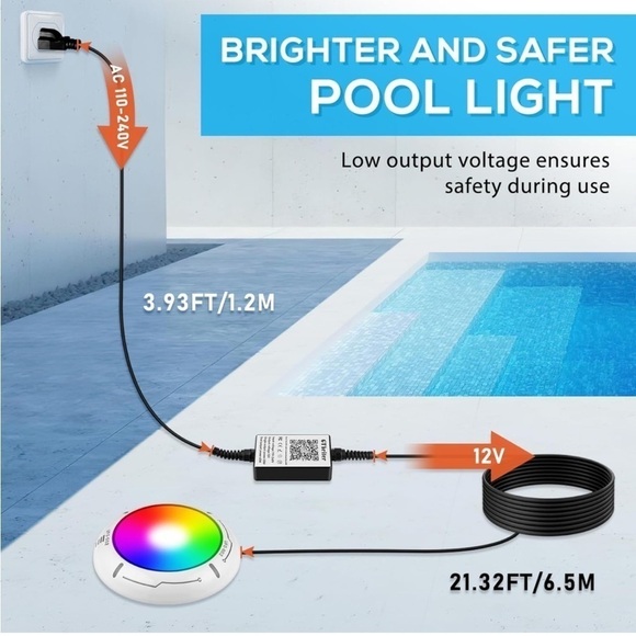 Brand New LED Underwater Pool Light w/ App Control 20W RGB Colorful Night Swim - Picture 5 of 16